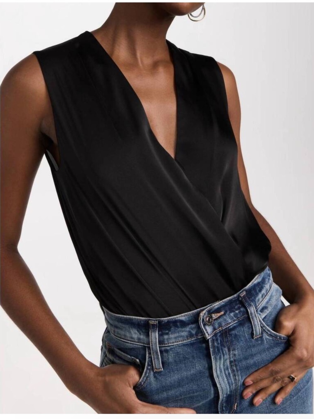 Favorite Daughter Large Sleeveless Date Drape Blouse Satin Black Career Business - Picture 3 of 10